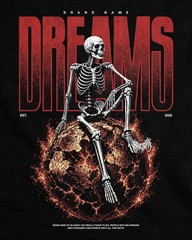 Men’s Vintage Washed Graphic T-Shirt Skeleton World Print Gothic Streetwear Tee