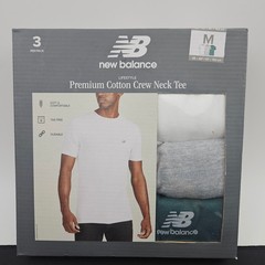 New Balance Mens Size Med Premium Cotton Crew Neck Tee 3 Pack White Grey Green