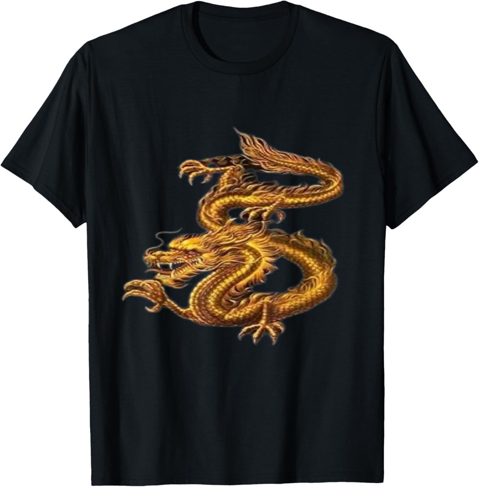 Mens Gold Dragon China War Graphic Novelty Golden T-Shirt