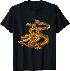 Mens Gold Dragon China War Graphic Novelty Golden T-Shirt