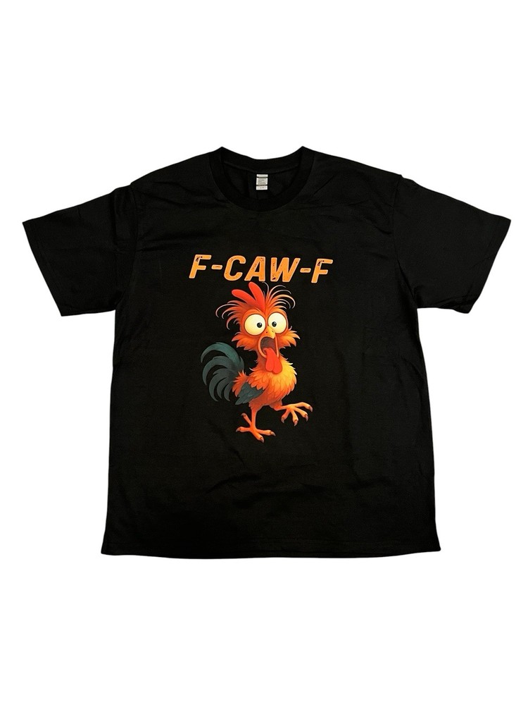 Men’s L Black F-CAW-F Rooster Graphic Print Short Sleeve Crew Neck T-Shirt
