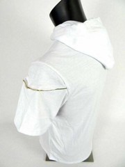 Mens Hoodie T-Shirt Reverse Gold Sequins Logo White Slim Fit Hip Hop M L XL XXL