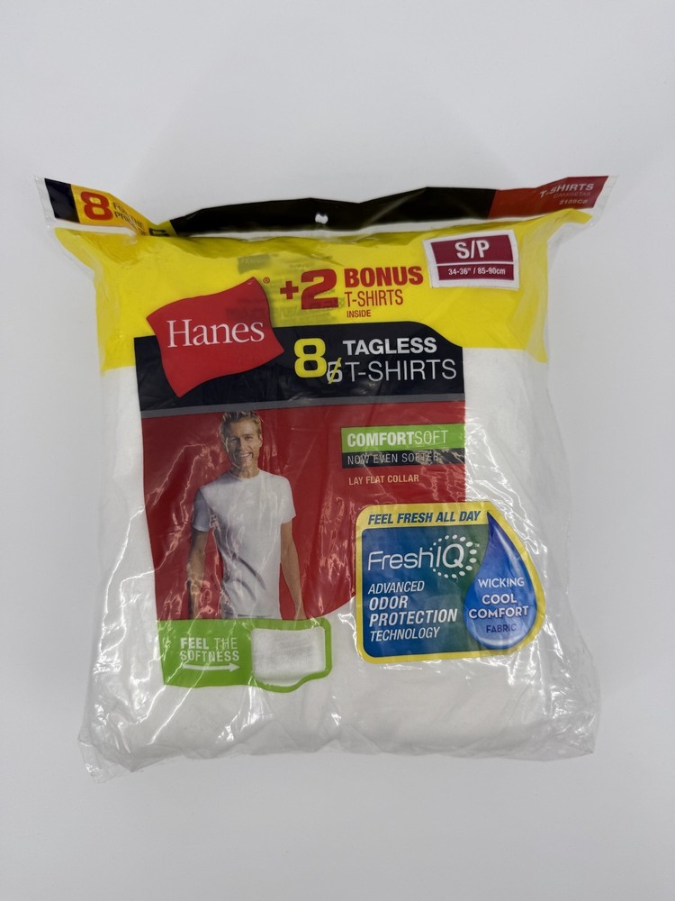 8 Pack Hanes Men’s Tagless Crew T-Shirts Small Size 15763, 2135C8 White