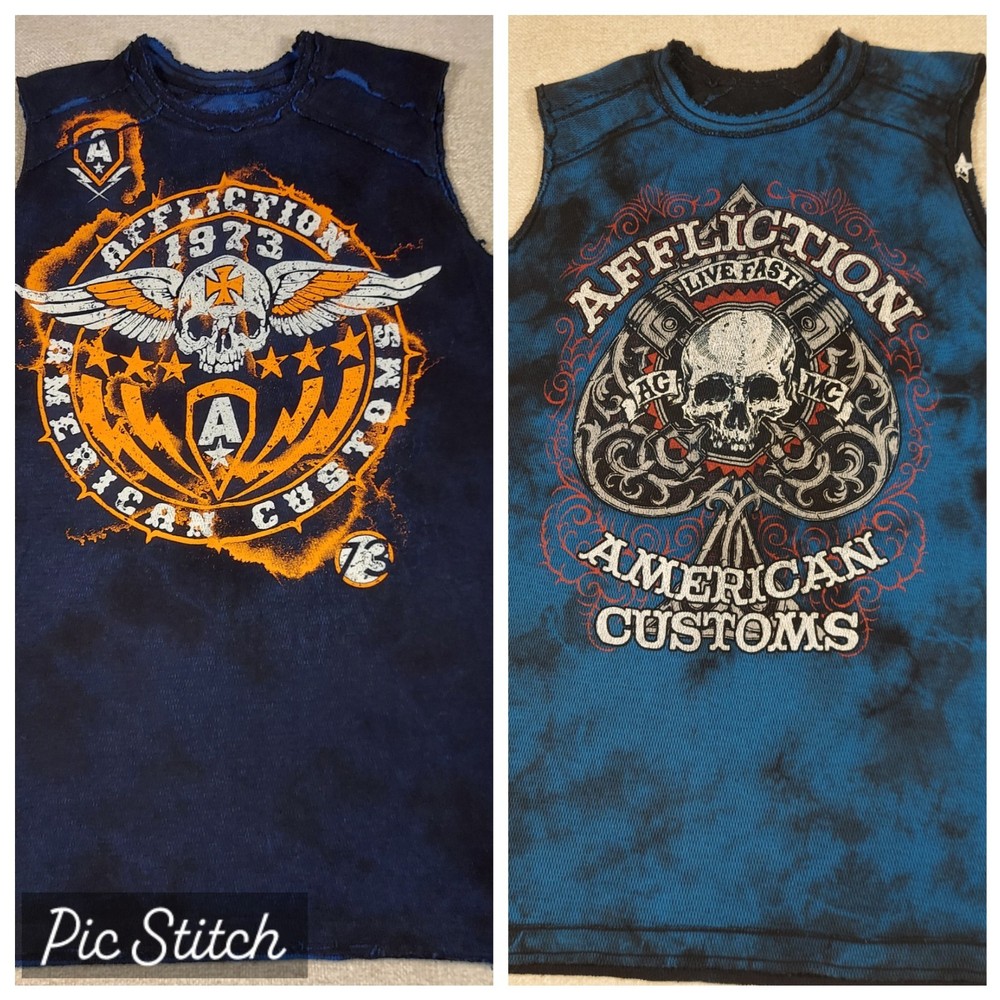 Men’s Affliction Reversible Sleeveless Tank Top Sz L Live Fast American Customs