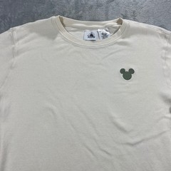 DISNEY Waffle Knit Thermal Long Sleeve Shirt Mens XL Cream Mickey Mouse Logo