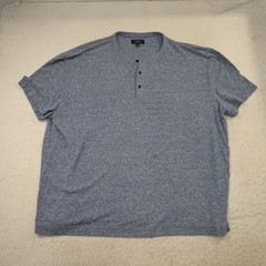 Banana Republic Henley Mens XXL Blue Short Sleeve Linen Blend Heathered Casual