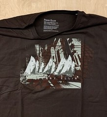 Perry Ellis Designer T-shirt Sailboats & Skyline 100% Cotton 2XL Brown Excellent