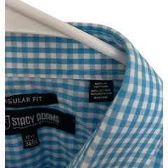 Stacy Adams Men`s Blue Size 17.5 34/35 Plaid Long Sleeve Button Up Shirt