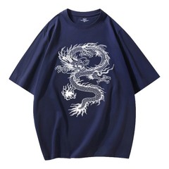 Mens T-Shirts 100%Cotton Jersey Crew Pocket Tee Plus Size 5XL Chinese Loong