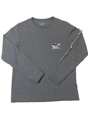 Vineyard Vines Gray Long Sleeve Pocket Tee Shirt Small Navy Pink Whale Graphic