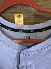 Mens XXL GAP Henley 3 Button Shirt S/S Blue 100% Cotton Relaxed Fit