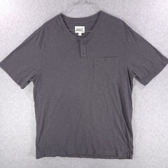 Pact Organic Cotton Gray Short Sleeve 2 Button Pocket Henley Shirt Mens Large