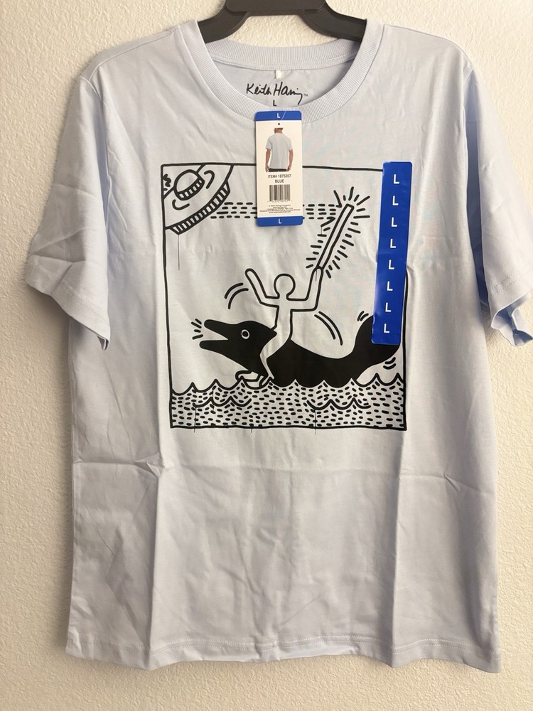 Keith Haring Men’s Graphic Tee, Blue Cotton M, L ,XL