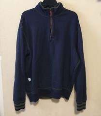 $95 DANIEL CREMIEUX Blue-Olive 1/4 Zip Cotton Sleeve Patch Reversible Sweater XL