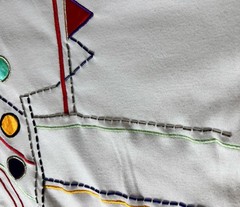 Mache Embellished Structured T-shirt Sz M White Colorful Geometric Appliqué READ