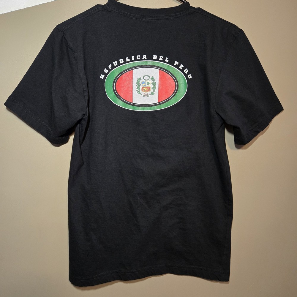 Morpho Men’s Flag Black T-Shirt Small 100% Peruvian Cotton Republica Del Peru