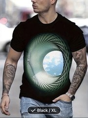 Men’ 3D Printed Geometric Spiral Tunnel Optical Illusion T-Shirt XL
