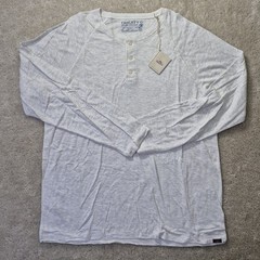 Faherty Cloud Cotton Henley Shirt Mens 2XL Beige Stretch Preppy Minimalist New
