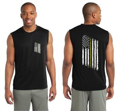 Thin GOLD Line American Flag Dispatcher Dispatch Police Law Performance Tank Top