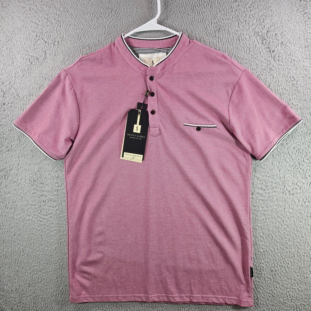 Scott James Henley Shirt Mens XL Raspberry Pink Short Sleeve New NWT