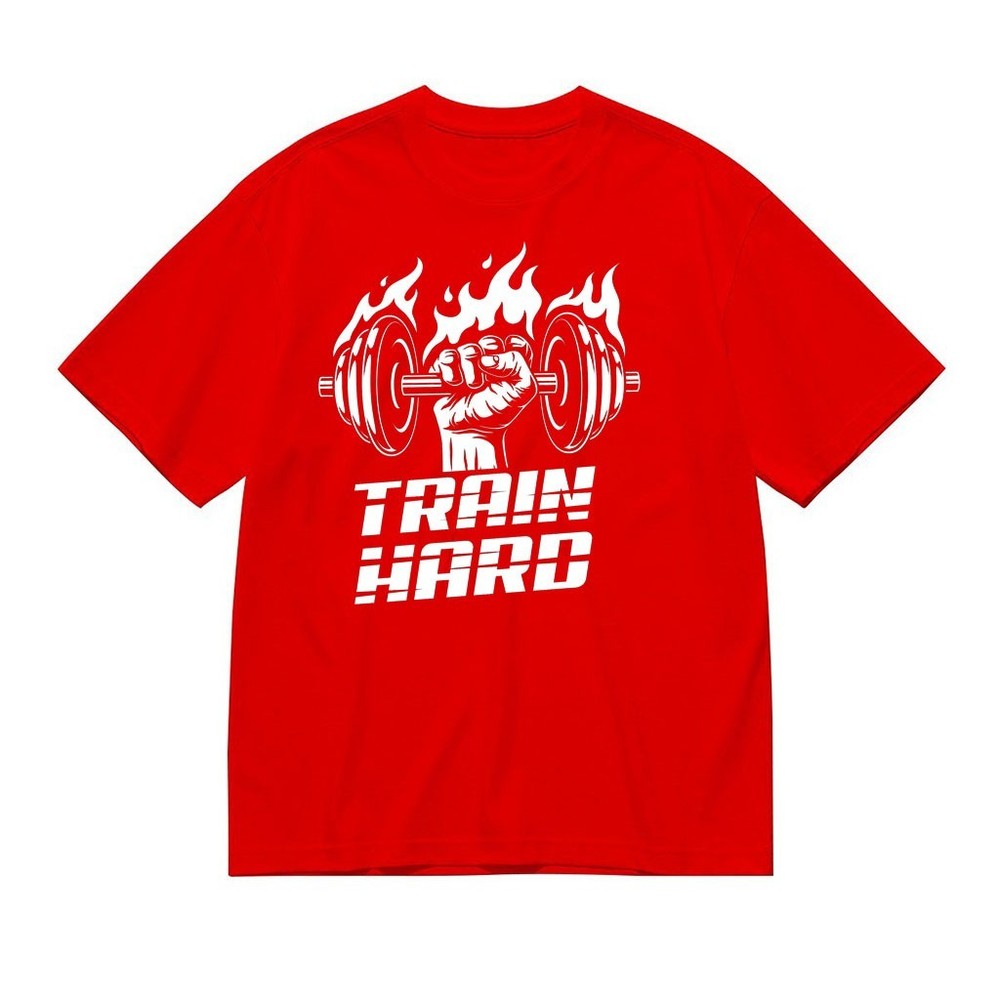 Train Hard Gym Shirt Weightlifting Workout T Shirt Bodybuilding Fitness
