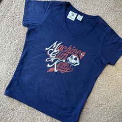 Machine Gun Kelly T Shirt “Lace Up” Woman’s XL Navy Blue V-Neck Graphic