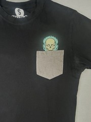 Creepy Co. Men’s S Beistle Flaming Skull Pocket Tee Shirt (Read)