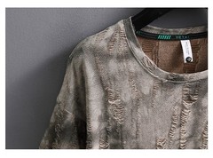 Men Luxury Fashion Trend Distressed Ripped Hole Casual Summer Streetwear T-Shirt