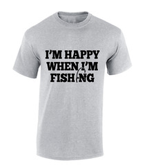 I’M HAPPY WHEN I’M FISHING MENS T SHIRT CARP FISHERMAN ANGLER GIFT IDEA PRESENT