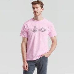 Sailboat Sunset Sailing Travel Mens T-Shirt Ocean Line Art