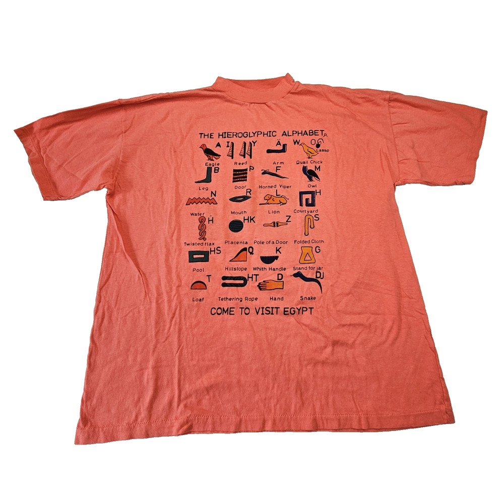 Vintage 90s Egypt The Hieroglyphic Alphabet Graphic T-Shirt XL Single Stitch