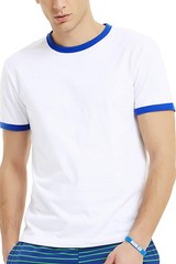 Men’s Ringer Tee Crewneck Athletic T Shirts,White/Royal Blue,L