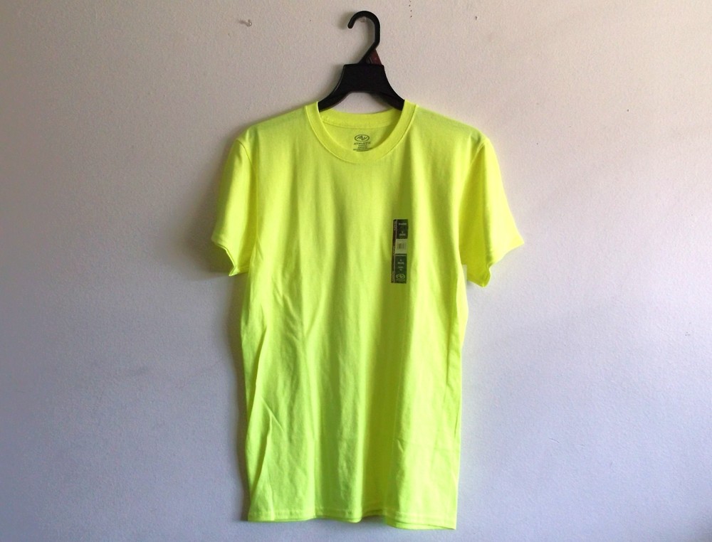 Athletic Works Loose Fit No Pocket Cotton Tee Men Sz S (34-36) NWT Acid Yellow