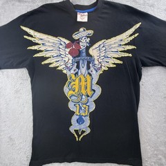 Vintage Mecca Apparel Shirt Mens XL Black Outlaws Winged Skull Roses Graphic Y2K