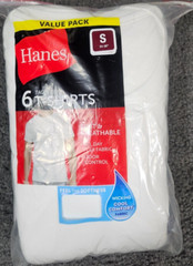 Men’s Short Sleeve T-Shirt S 34-36 Hanes Crew Neck 6 Pack White Cotton Wicking