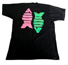 Vintage 80s Palm Beach Neon Puff Print Fish Tee Shirt Black L Single Stitch USA