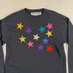Folette Vintage Embroidered Multi-Color Star Long Sleeve Shirt Size Large
