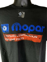 Black T-Shirt w/ 1985-90 Mopar Logo Chrysler Corporation Genuine Parts Emblem