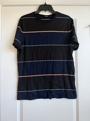 Murano Liquid Luxury Slim Fit Men’s Black & Blue Striped Short Sleeve T-shirt L
