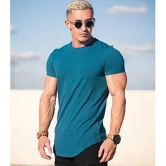 Men Muscle Fitness T-Shirt Summer Cotton Gym Workout Short Sleeve Top