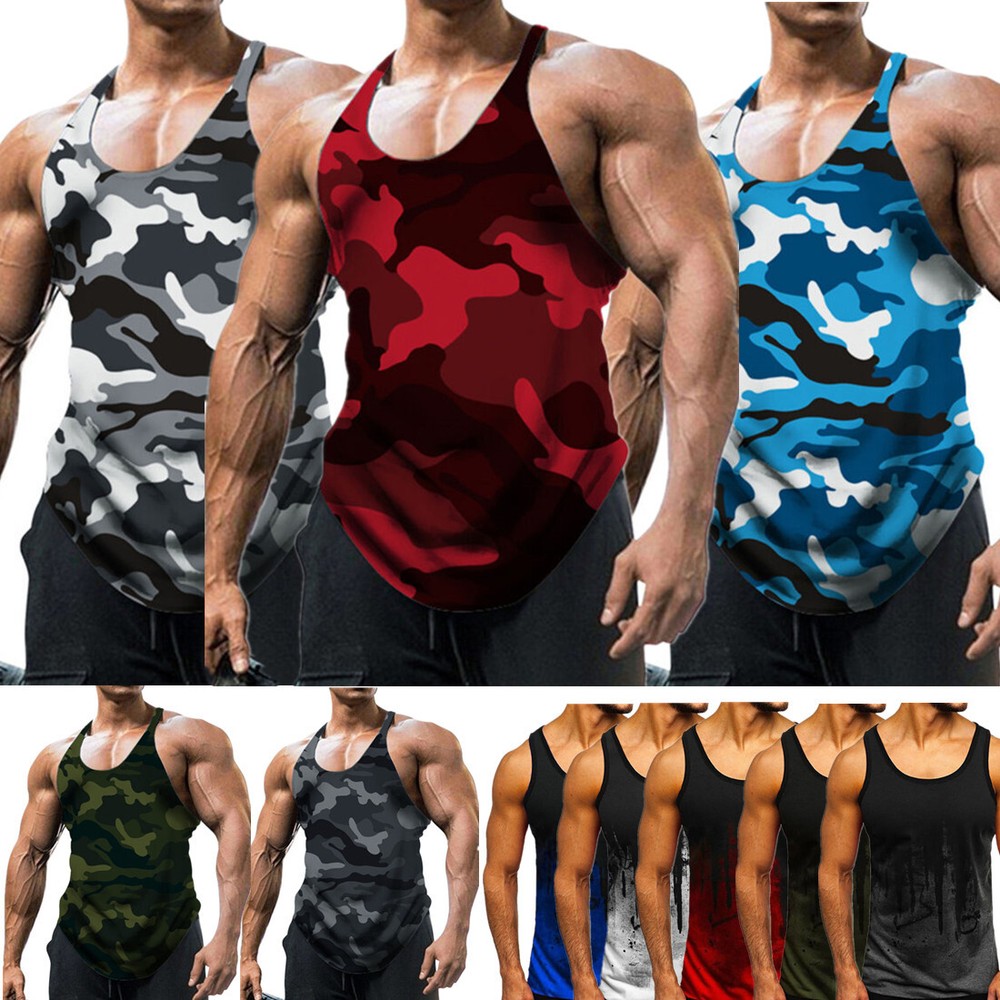 Men Gym Tank Top Vest Sleeveless Bodybuilding Fitness Muscle Workout Tee T-shirt