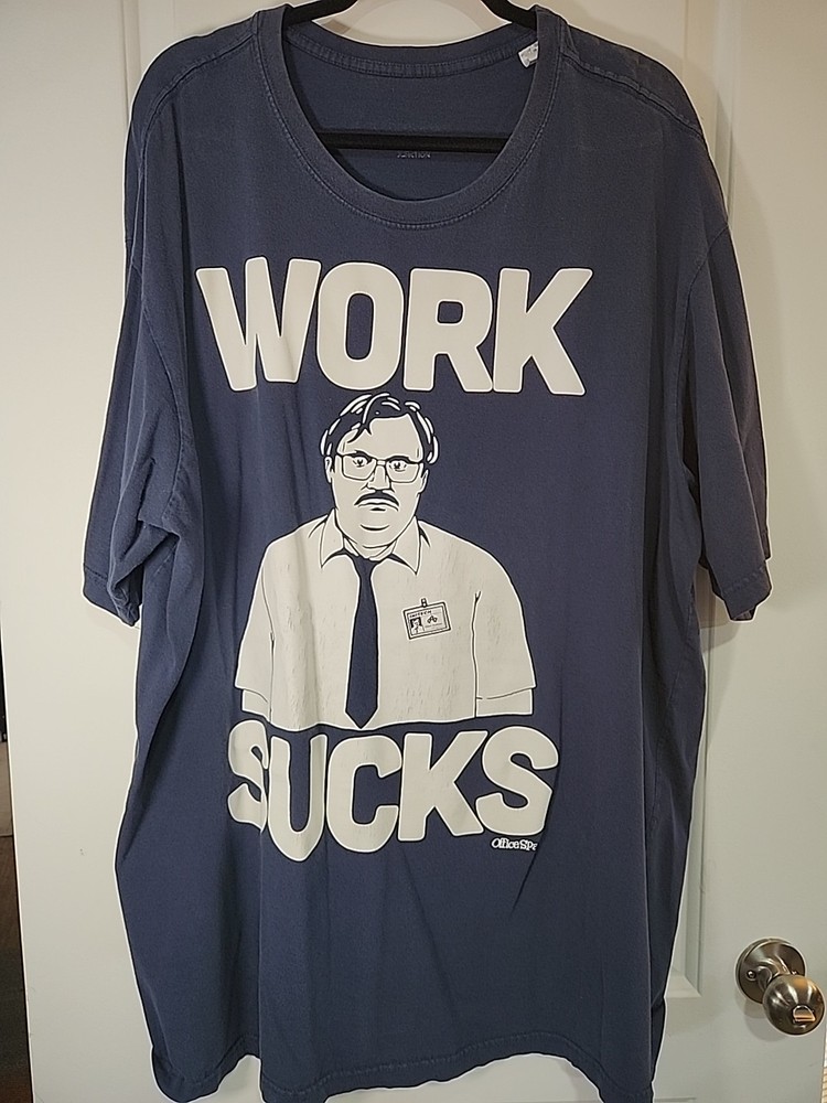 Ripple Junction Mens Office Space Milton Work Sucks Graphic Navy Shirt Size 3XLT