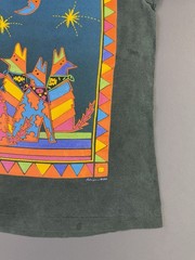 Rare Vintage 80s 1989 Arizona Coyote Art Black Faded FOTL Large Single Stitch T