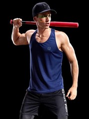 NELEUS ‘Dry Fit Logo Muscle’ Mesh Tank Top Men’s L Gym Workout Exercise Navy NWT