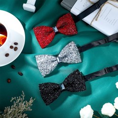 3 Pieces Rhinestone Bow Ties Men Pre Tied Bow Ties with Adjustable Length Men Gl