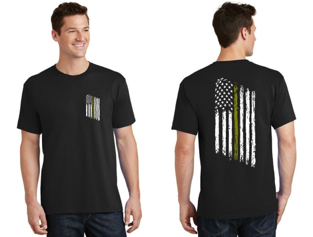 Thin Gold Line American Flag Dispatcher Dispatch Police Law Short Sleeve Shirt