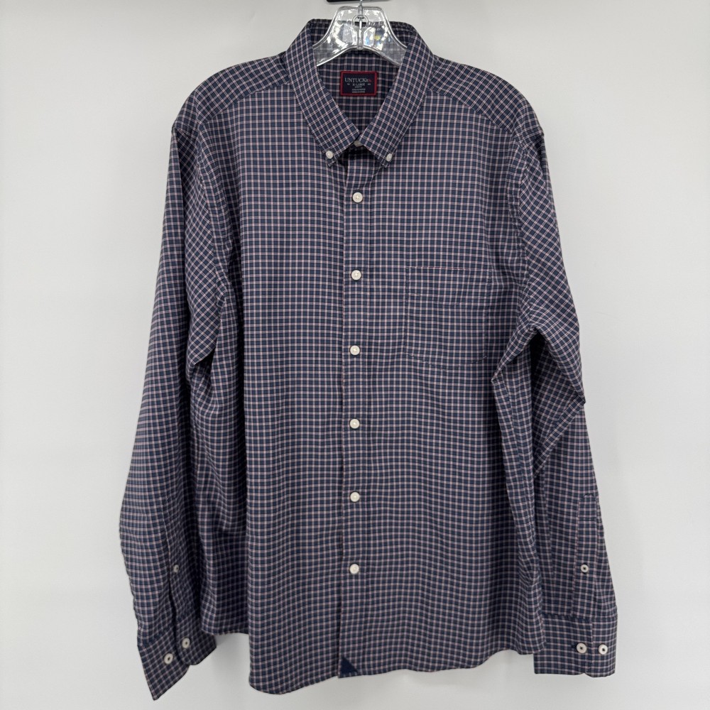 UNTUCKit Salice Shirt Mens XL Navy Blue Slim Fit Button Down Long Sleeve Plaid