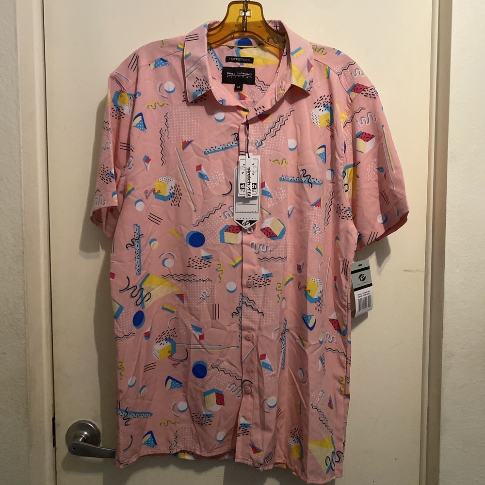 NWT 90s Inspired Button Up Drill Clothing Co Unisex T Shirt Pink 90% Polyester M