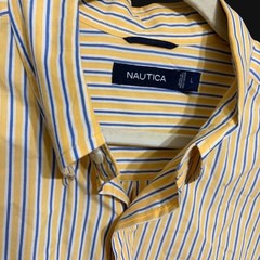 Mens Nautica Short Sleeve Yellow Striped Button Front Shirt Size XL