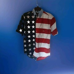 Ivy Crew Patriotic Full Button Short Sleeve Mens S Stars Stripes 100% Cotton USA